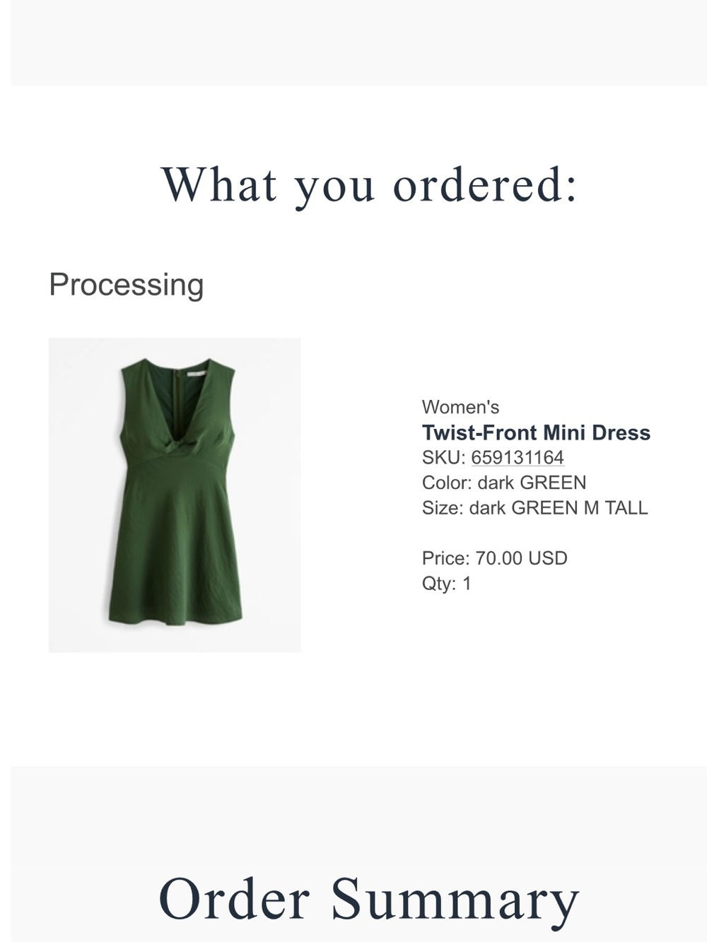 Abercrombie & Fitch Dark Green Twist-Front Mini Dress